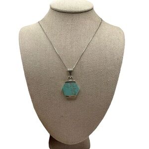Sterling Silver Mexican Turquoise Pendant On Italian Sterling Silver Box Chain